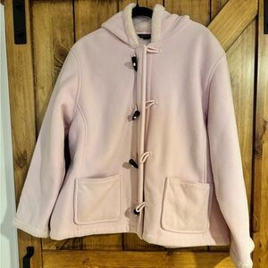 Lands End Women’s Pink Thick Fleece Hooded Zip Toggle Jacket - Size XL